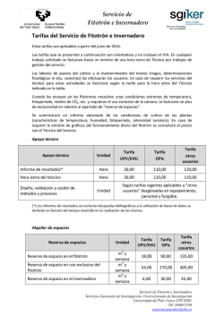 Tarifas del Servicio de Fitotrón e Invernadero - Universidad del País
