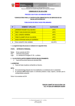 TERCER COMITÉ DE SELECCIÓN CAS R.D. Nº 0524-2014