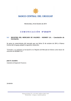 C O M U N I C A C I Ó N    N°2014/179 - Banco Central del Uruguay