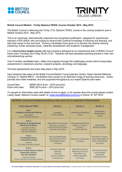 Trinity Diploma TESOL Course October 2014 - May - British Council