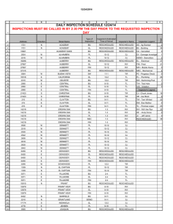 DAILY INSPECTION SCHEDULE 12/24/14 INSPECTIONS MUST