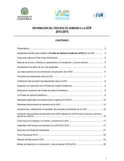 Información del proceso de admisión a la UCR. 2014-2015