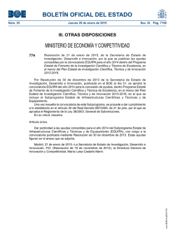 Resolución de 21 de enero de 2015, de la Secretaría de Estado de