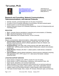 Resume - Dr. Tal Lavian, Network Communications Expert