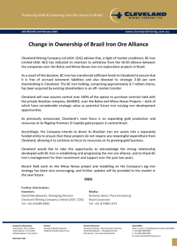 Change in Ownership of Brazil Iron Ore Alliance