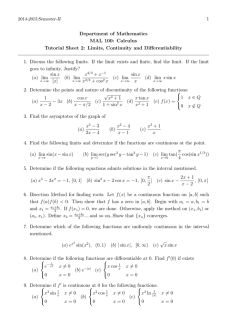 1 Department of Mathematics MAL 100: Calculus Tutorial Sheet 2