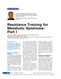 Resistance Training for Metabolic Syndrome: Part I