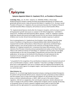 Epizyme Appoints Robert A. Copeland, Ph.D., as President of