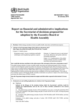 Report on financial and administrative implications for the