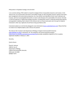 PhD position in Population Ecology in the Fall 2015 I am currently
