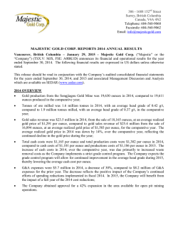 MAJESTIC GOLD CORP. REPORTS 2014 ANNUAL RESULTS
