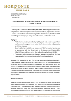 Horizonte Minerals plc / Index: AIM and TSX / Epic: HZM / Sector
