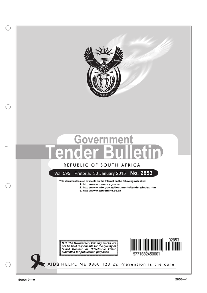 Tender bulletin 2853 South African Government