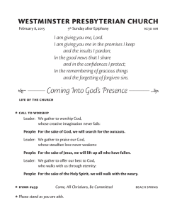Sunday worship guide and news - Westminster Presbyterian Church