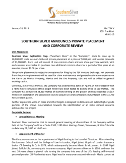 Southern Silver Announces Private Placement and Corporate