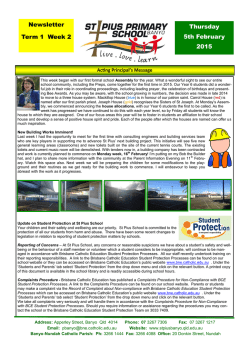the most recent newsletter - St Pius Catholic Primary School Banyo