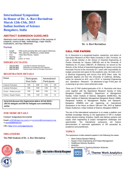 CFP - International symposium in honor A. Ravi Ravindran