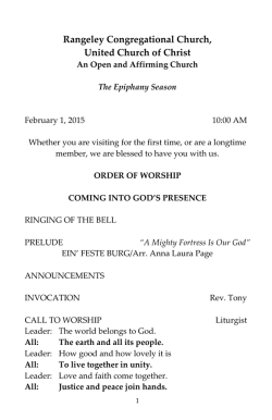 February 1 Bulletin - An Open and Affirming Church