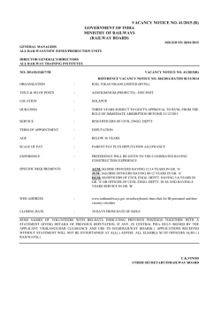 vacancy notice no. 41/2015 (r) government of india