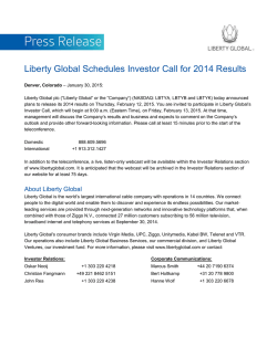 Liberty Global Schedules Investor Call for 2014 Results