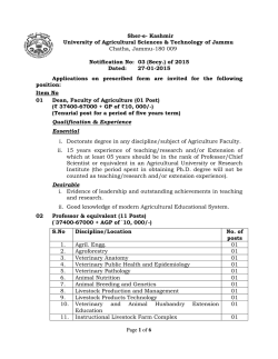 Advertisement notice for the post of Dean, Faculty - SKUAST
