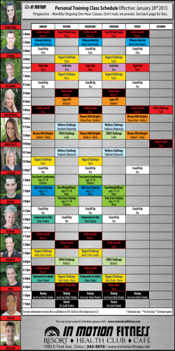 Personal Training Class Schedule Effective