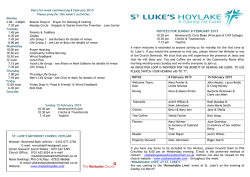NOTICES FOR SUNDAY 1 FEBRUARY 2015