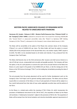 western pacific announces issuance of remaining notes related to
