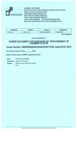 TENDER DOCUMENT FOR PURCHASE OF