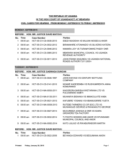 Mbarara High Court Cause List, Monday 17th