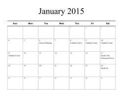 2015 Currently Planned Calendar of Events