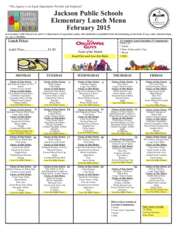 Jackson Public Schools Elementary Lunch Menu February 2015