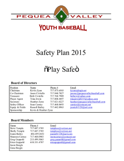 Safety Plan 2015 “Play Safe” - Pequea Valley Youth Baseball