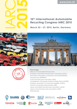 2015 15th International Automobile Recycling Congress IARC 2015