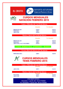 Precios Cursos de Natación y Tenis Febrero 2015