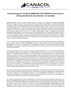 Canacol Energy Ltd. Prueba 45 MMSCFPD (7,947 BOEPD) de Dos