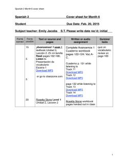 Spanish 2 Cover sheet for Month 6 Student Due Date: Feb. 20, 2015