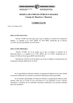 OFERTA DE EMPLEO PÚBLICO 2014/2015 Cuerpo de Maestras y