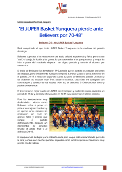 "El JUPER Basket Yunquera pierde ante Believers por 70-48"