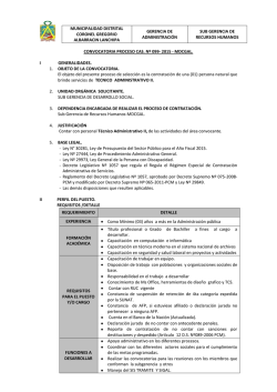 CONVOCATORIA PROCESO CAS. Nº 099- 2015