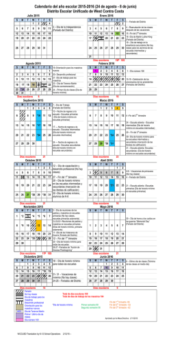 Calendario del año escolar 2015-2016