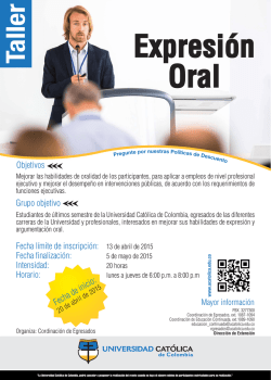 Afiche taller expresion oral - Universidad Catolica de Colombia
