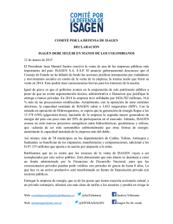 Declaración Comité por la Defensa de Isagen