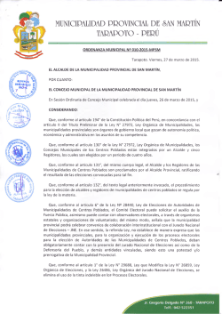 Ordenanza Municipal Nº 010-2015-A