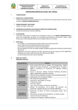 CONVOCATORIA PROCESO CAS. Nº 0169 - 2015