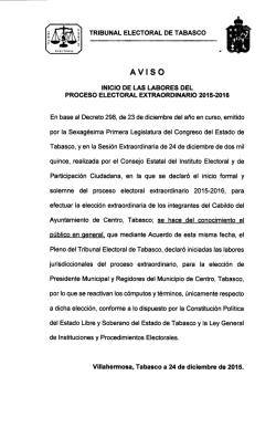 aviso inicio de las labores del proceso electoral extraordinario 2015