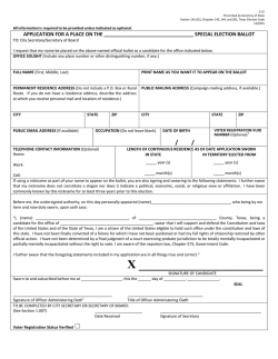 Application For A Place On The Special Election Ballot