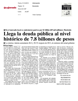 Llega la deuda pública al nivel histórico de 7.8 billones de pesos