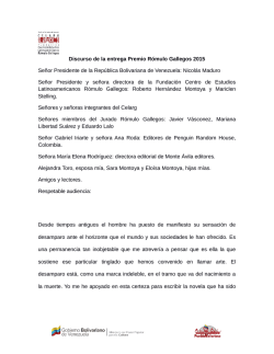 Discurso de la entrega Premio Rómulo Gallegos 2015 Señor
