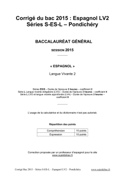 Corrigé du bac S-ES-L Espagnol LV2 2015